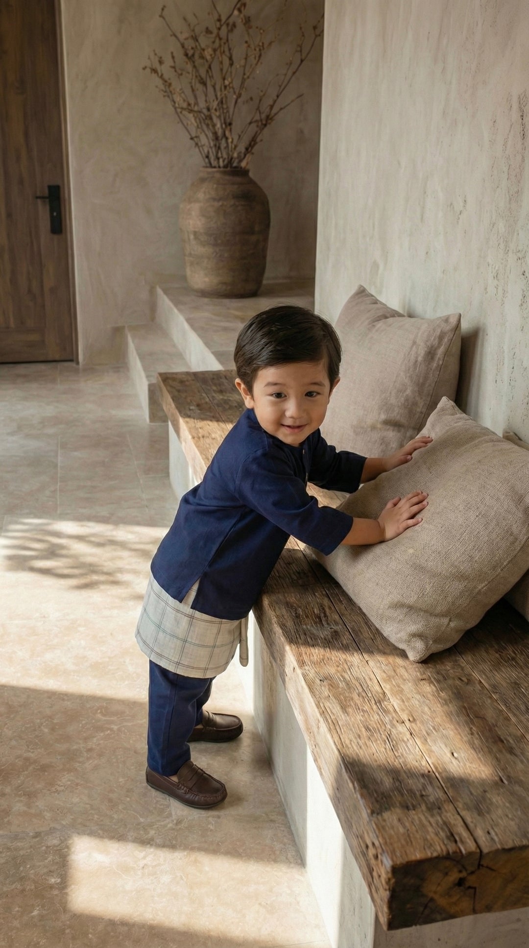 QAID Baby’s Teluk Belanga Baju Melayu Set in Midnight Blue