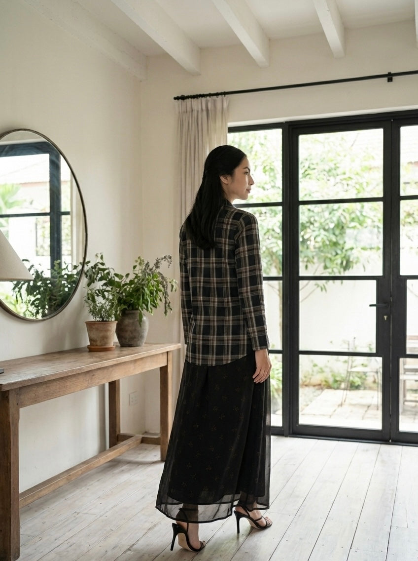 CENGKIH Modern Kebaya with Skirt Set in Black Plaid