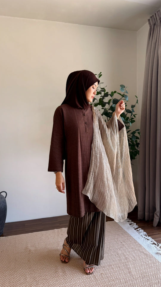 DAYANG Riau Kurung Set in Brown Gingham