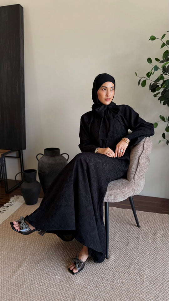 JAMILA Bow-tie Blouse & Skirt Set in Charcoal