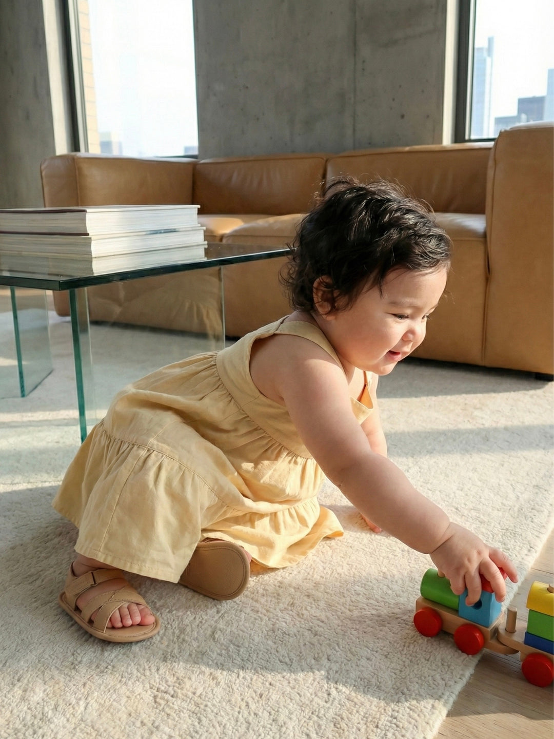 SUMMER Overall Flounce Dress in Parmesan