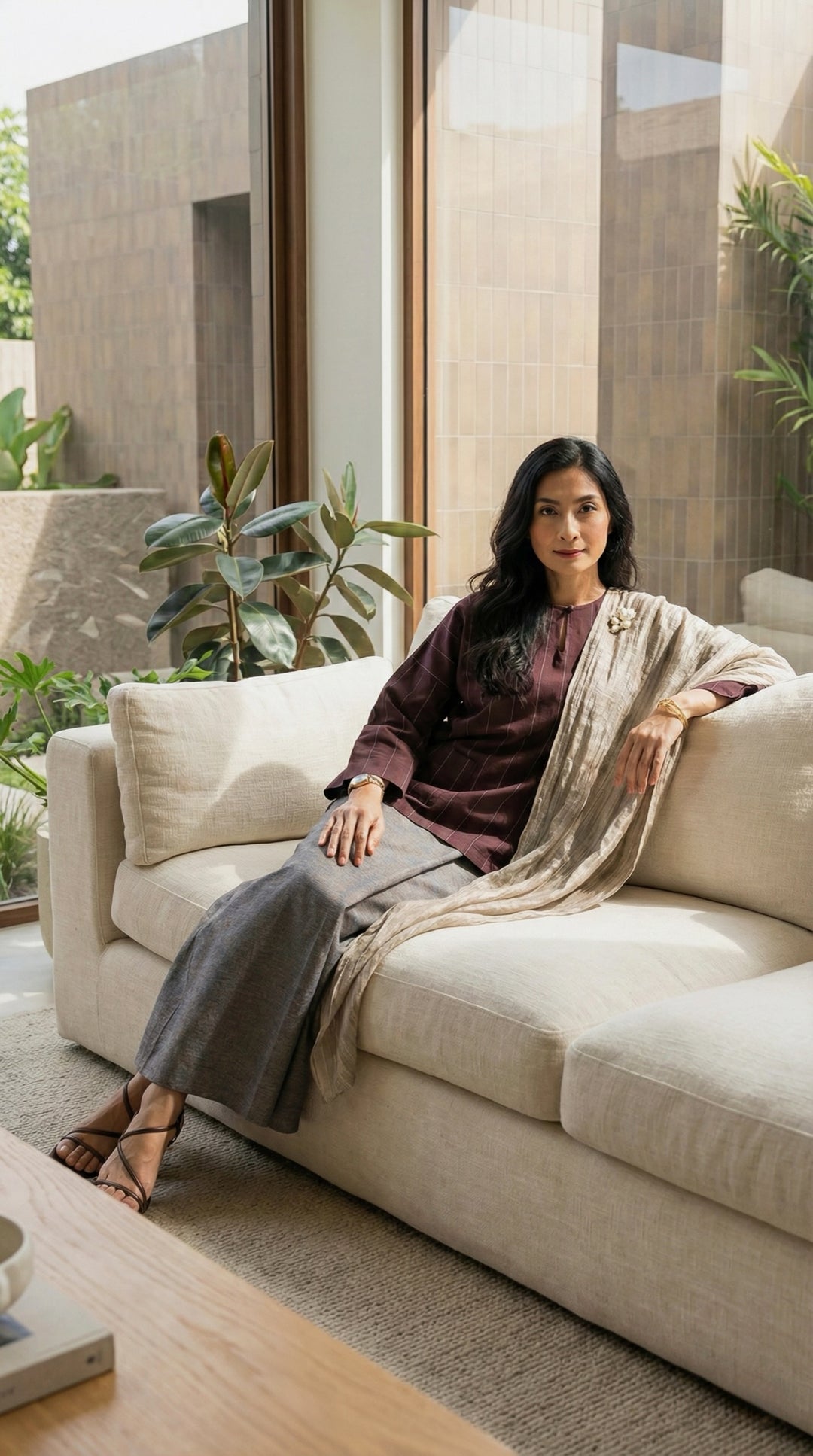 MAIMUNAH Classic Kurung Kedah Set in Chocolate