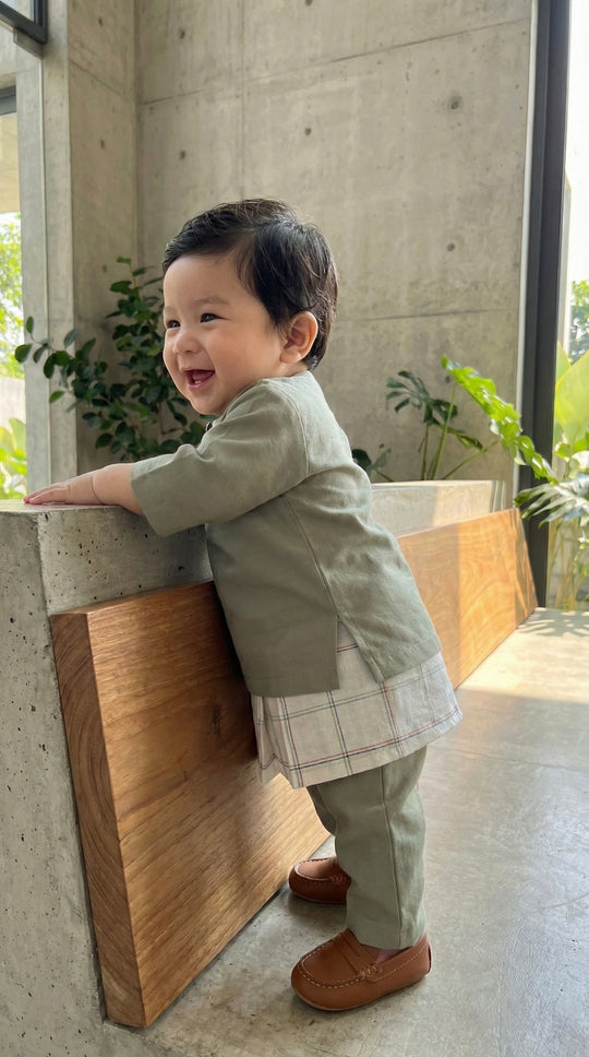 QAID Baby’s Teluk Belanga Baju Melayu Set in Sage