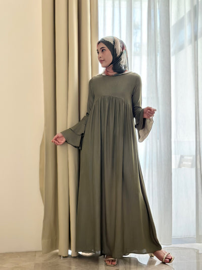 SERENA Flounce Maxi Dress in Mudgreen
