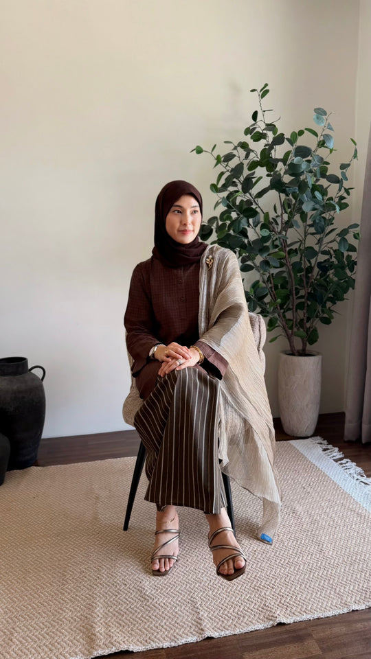 DAYANG Riau Kurung Set in Brown Gingham