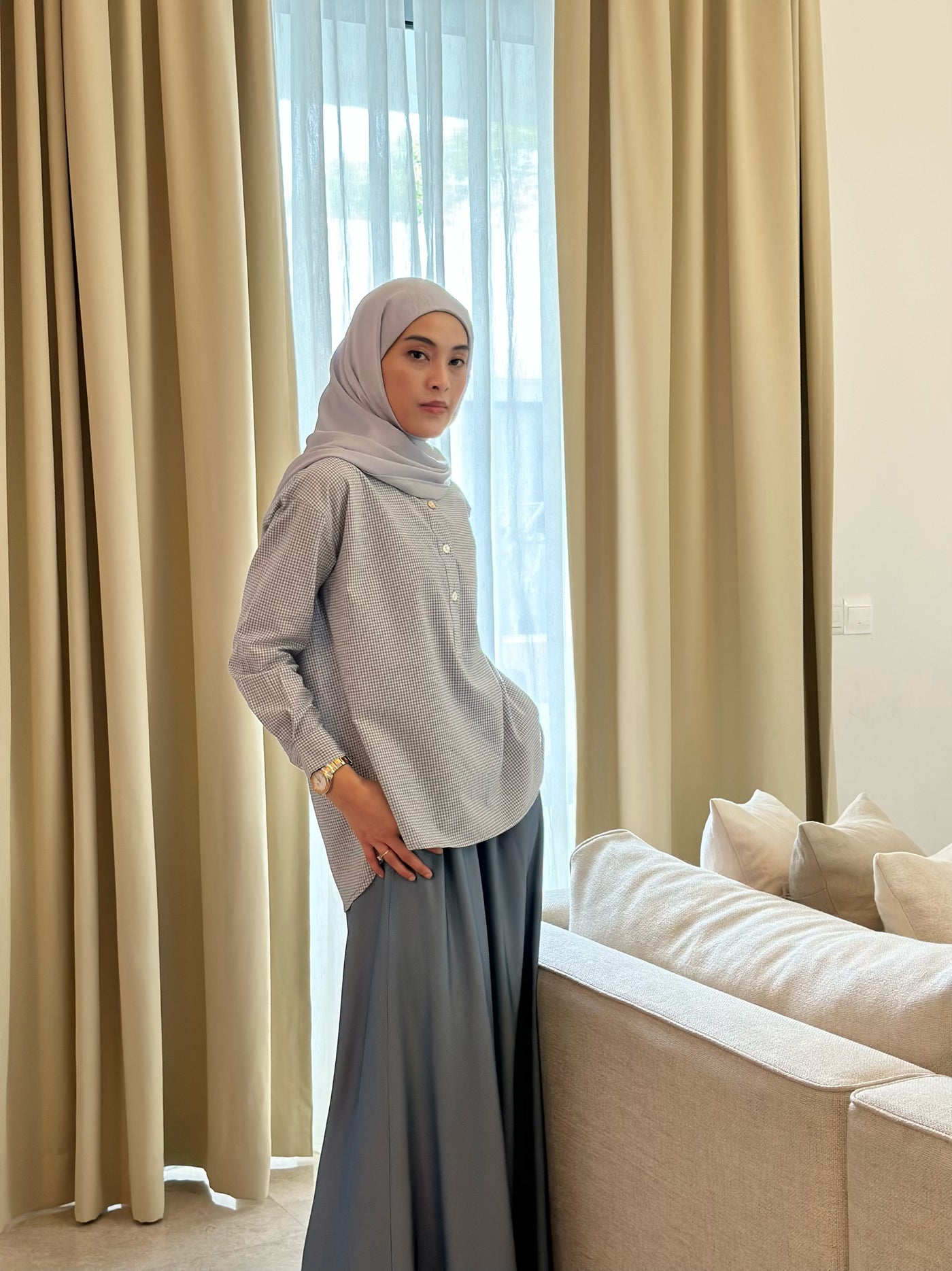 EDEN Flared Maxi Skirt in Dusty Blue