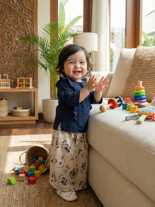 RIANG Frill Blouse & Skirt Set in Midnight Bloom