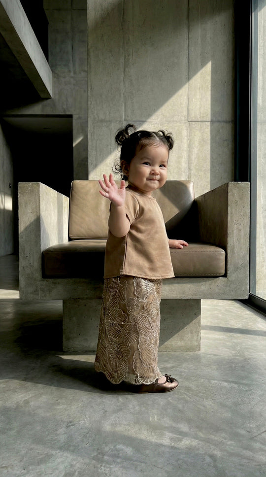 TARI Baby's Blouse & Skirt Set in Gilded Taupe
