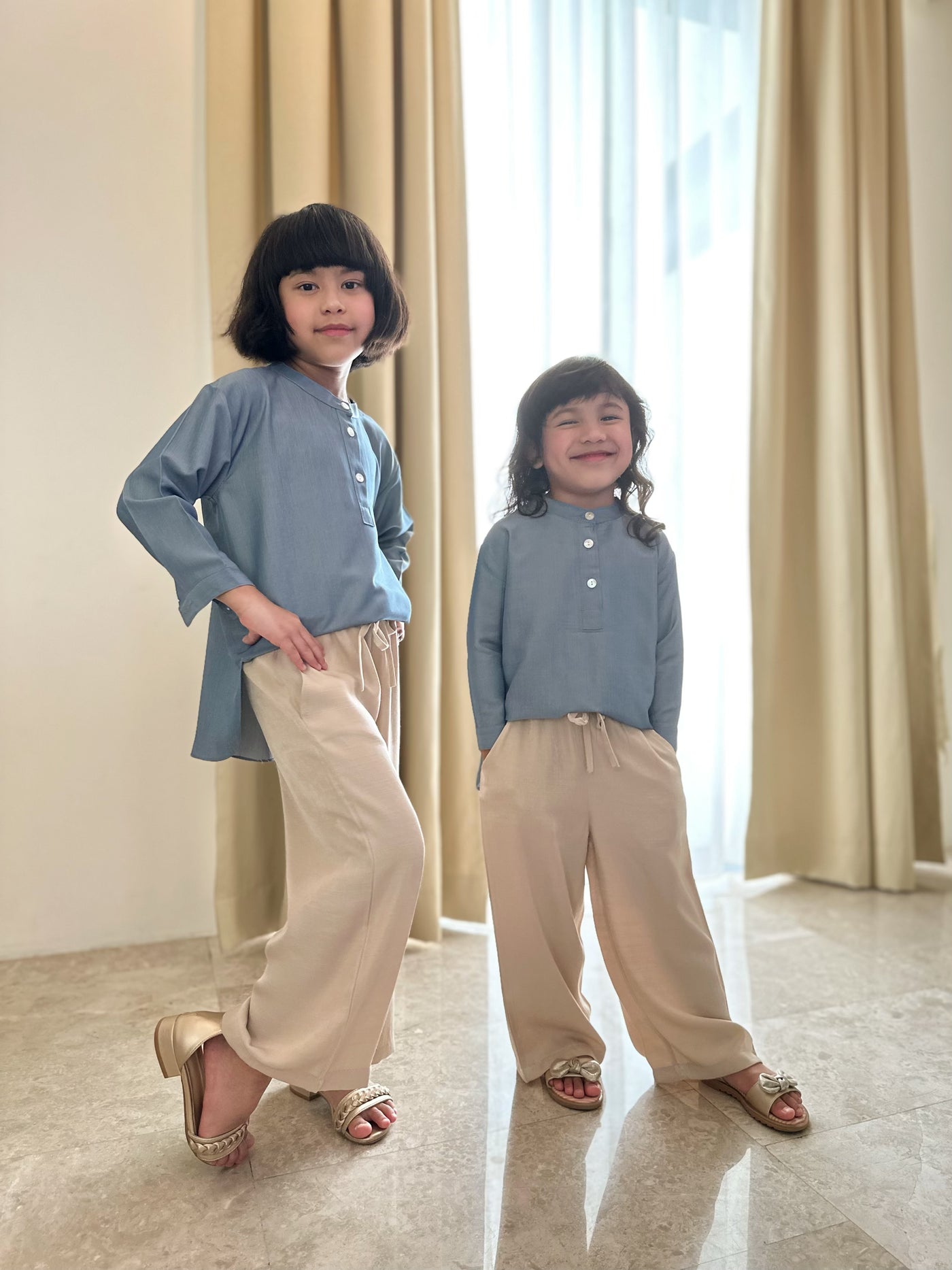 CLAIRE Asymmetric Blouse in Dusty Blue (Top Only)