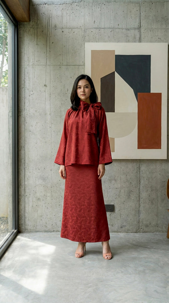 JAMILA Bow-tie Modern Kurung Set in Saffron