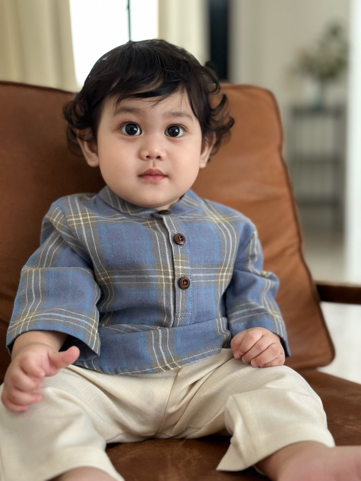 OLIVER Henley Shirt in Blue Tartan