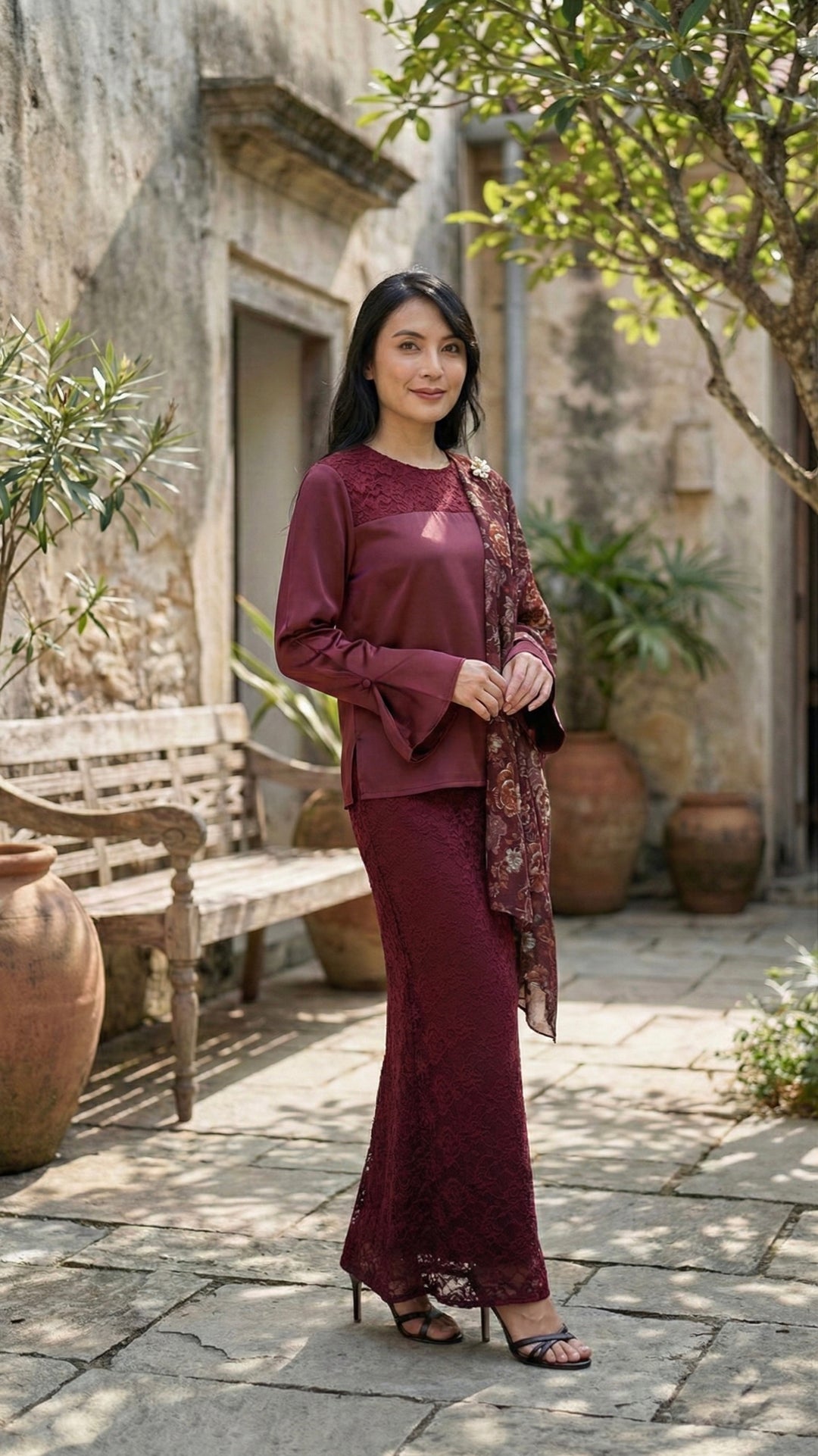 YASMIN Modern Kurung Set in Rosewood