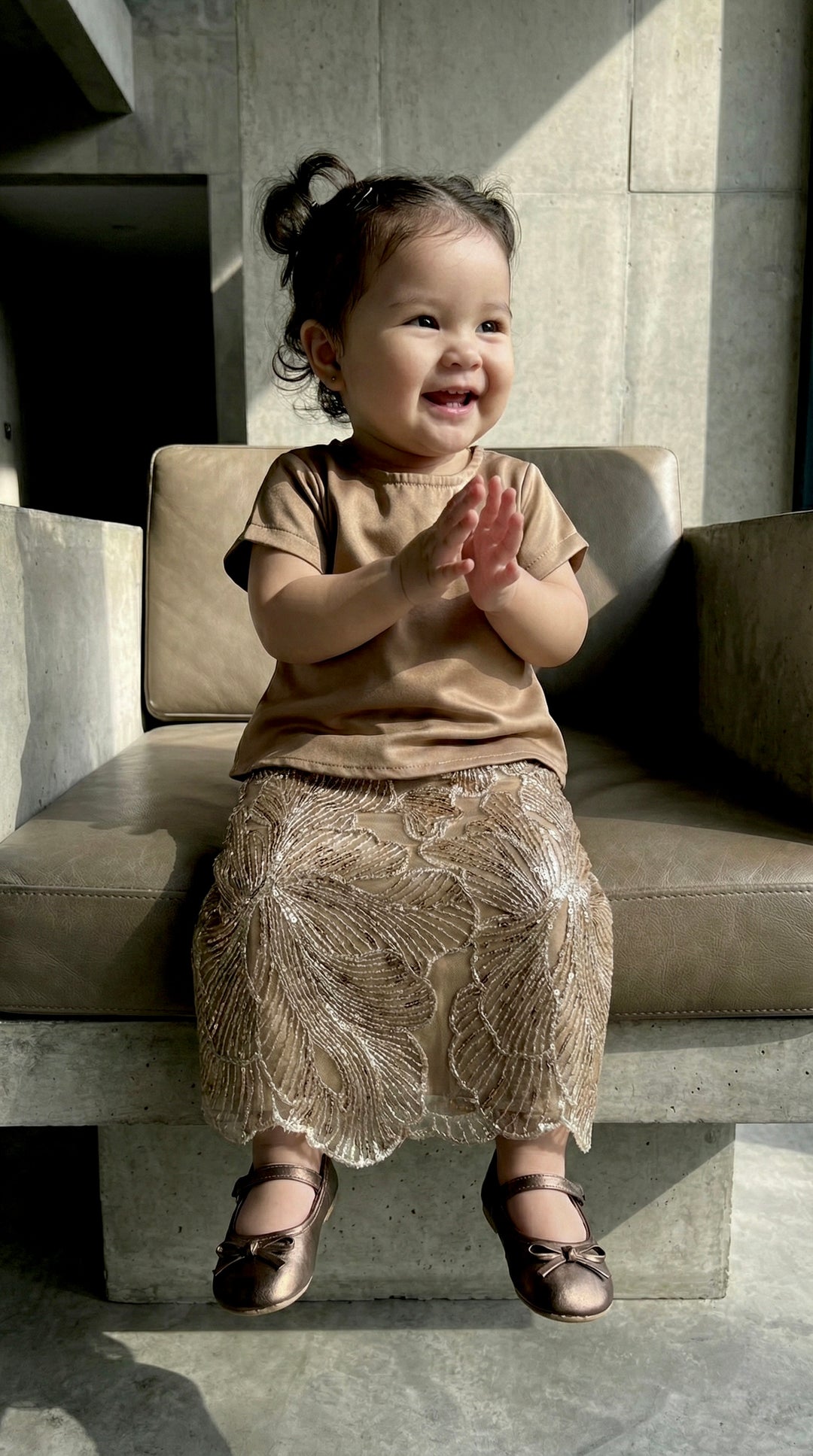 TARI Baby's Blouse & Skirt Set in Gilded Taupe