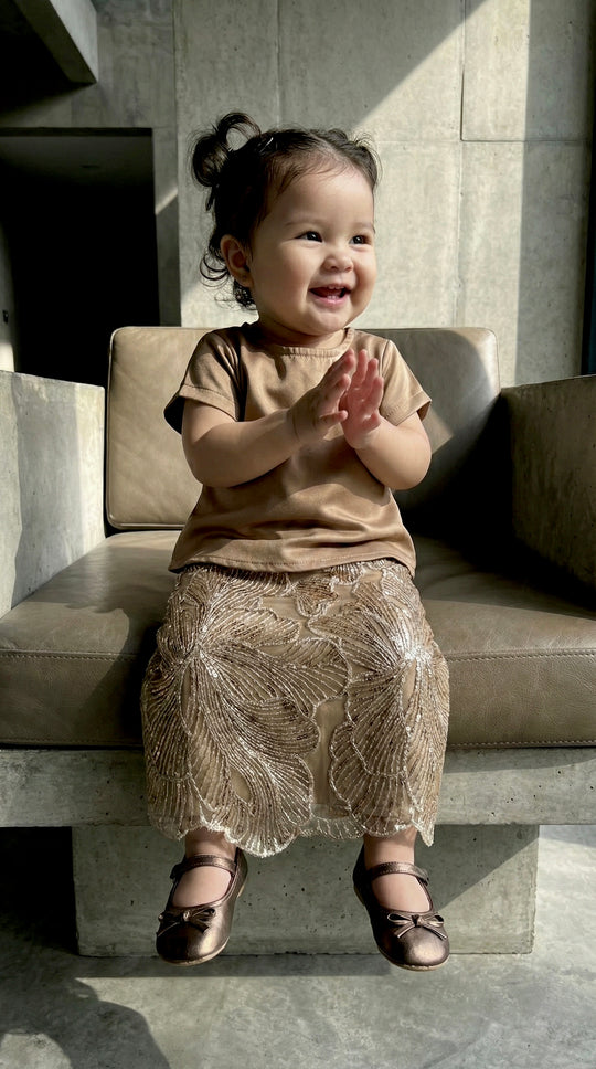 TARI Baby's Blouse & Skirt Set in Gilded Taupe