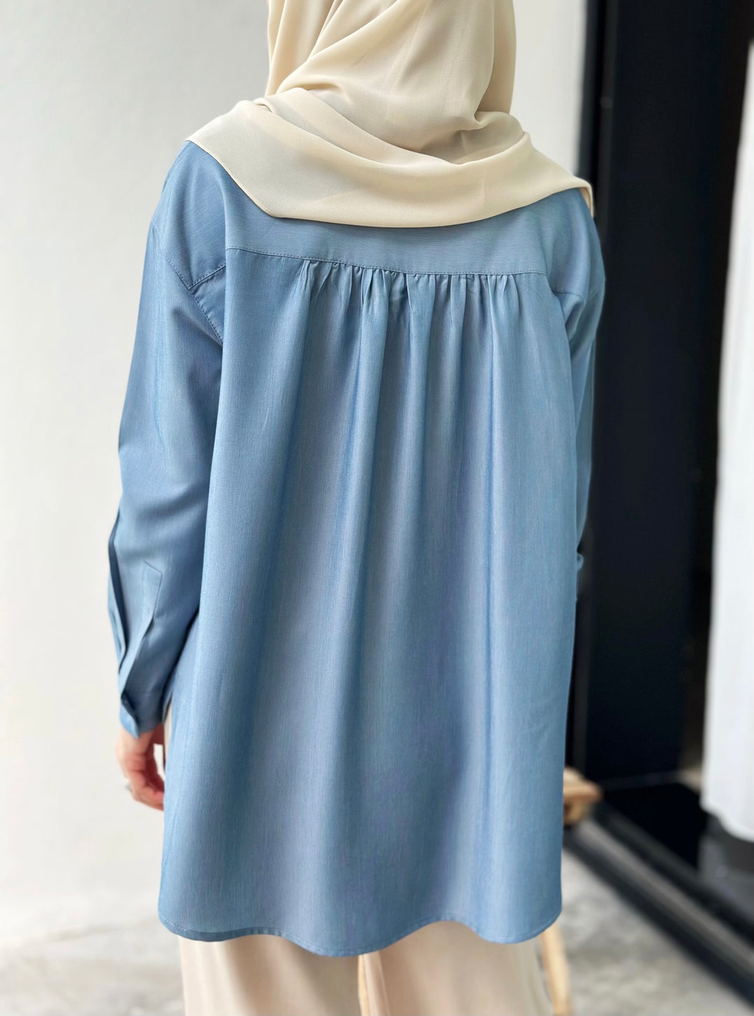 ALMA Asymmetric Blouse in Dusty Blue (Top Only)
