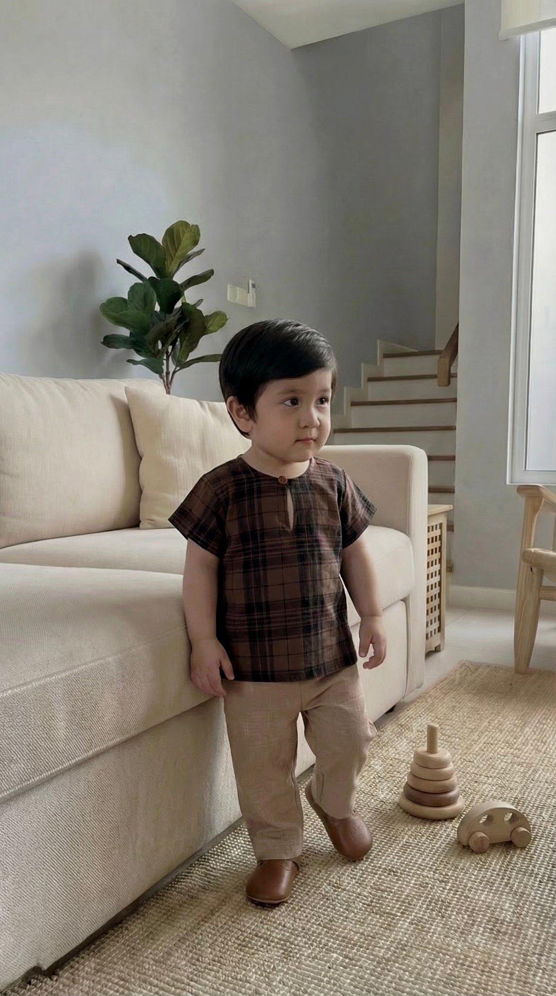 MUDA Baby's Teluk Belanga Kurta in Espresso Plaid