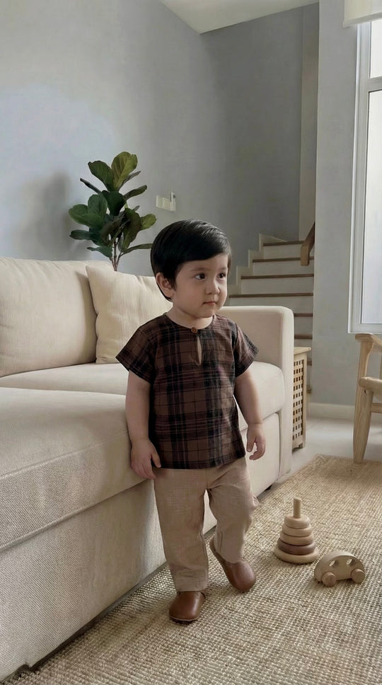 MUDA Baby's Teluk Belanga Kurta in Espresso Plaid