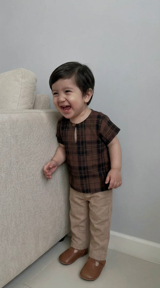 MUDA Baby's Teluk Belanga Kurta in Espresso Plaid