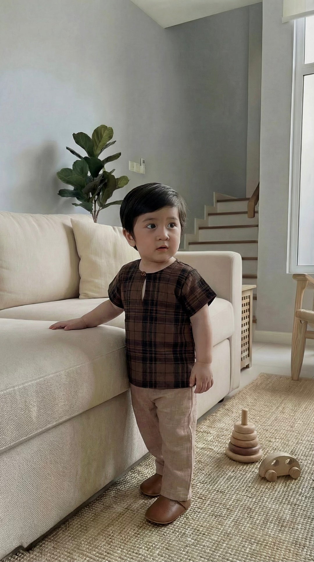 MUDA Baby's Teluk Belanga Kurta in Espresso Plaid