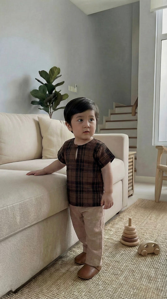 MUDA Baby's Teluk Belanga Kurta in Espresso Plaid