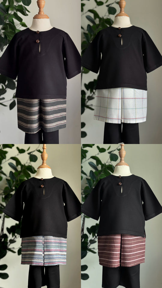 QAID Baby’s Teluk Belanga Baju Melayu Set in Charcoal