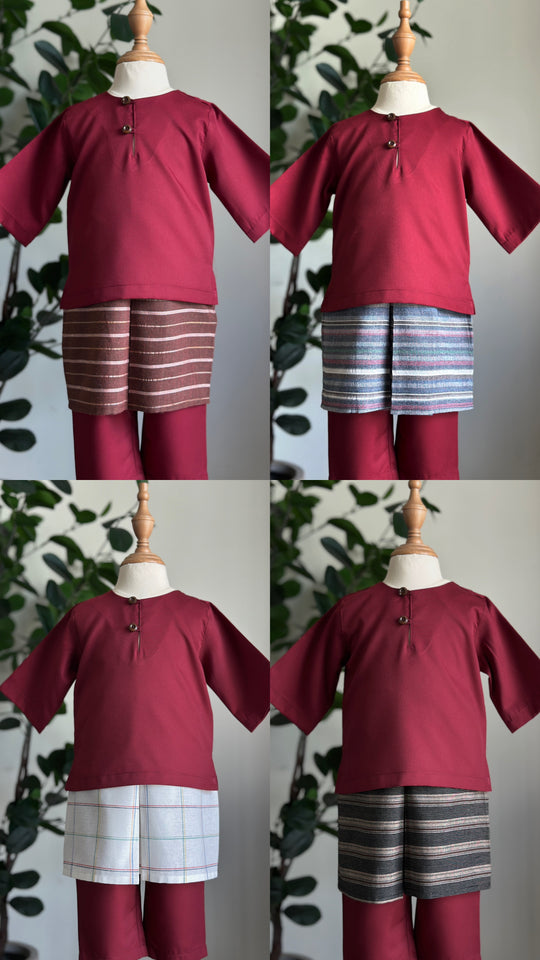 QAID Baby’s Teluk Belanga Baju Melayu Set in Maroon