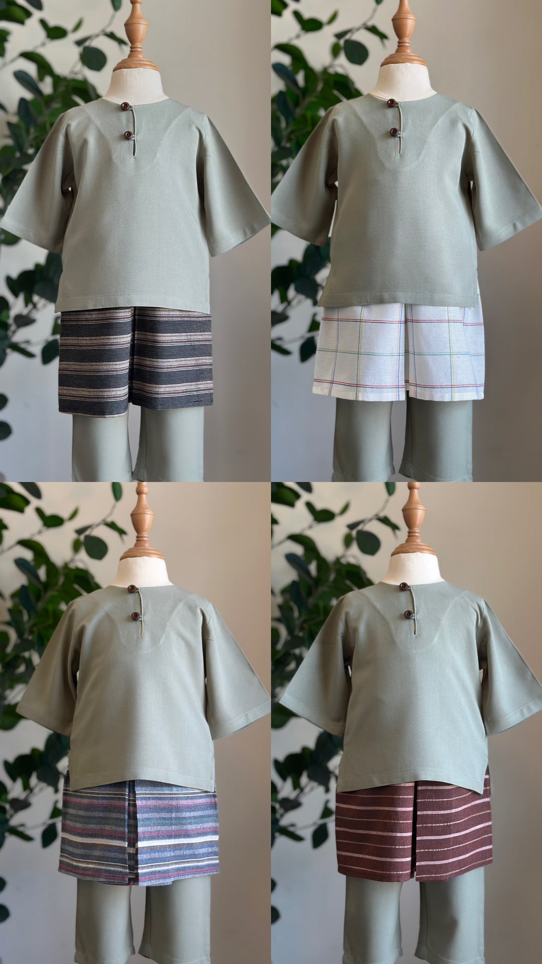 QAID Baby’s Teluk Belanga Baju Melayu Set in Sage