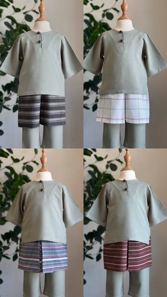 QAID Baby’s Teluk Belanga Baju Melayu Set in Sage