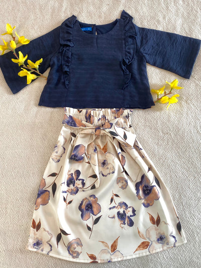 RIANG Frill Blouse & Skirt Set in Midnight Bloom
