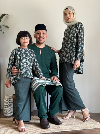 CENDANA Short Kurung Set in Emerald Bloom