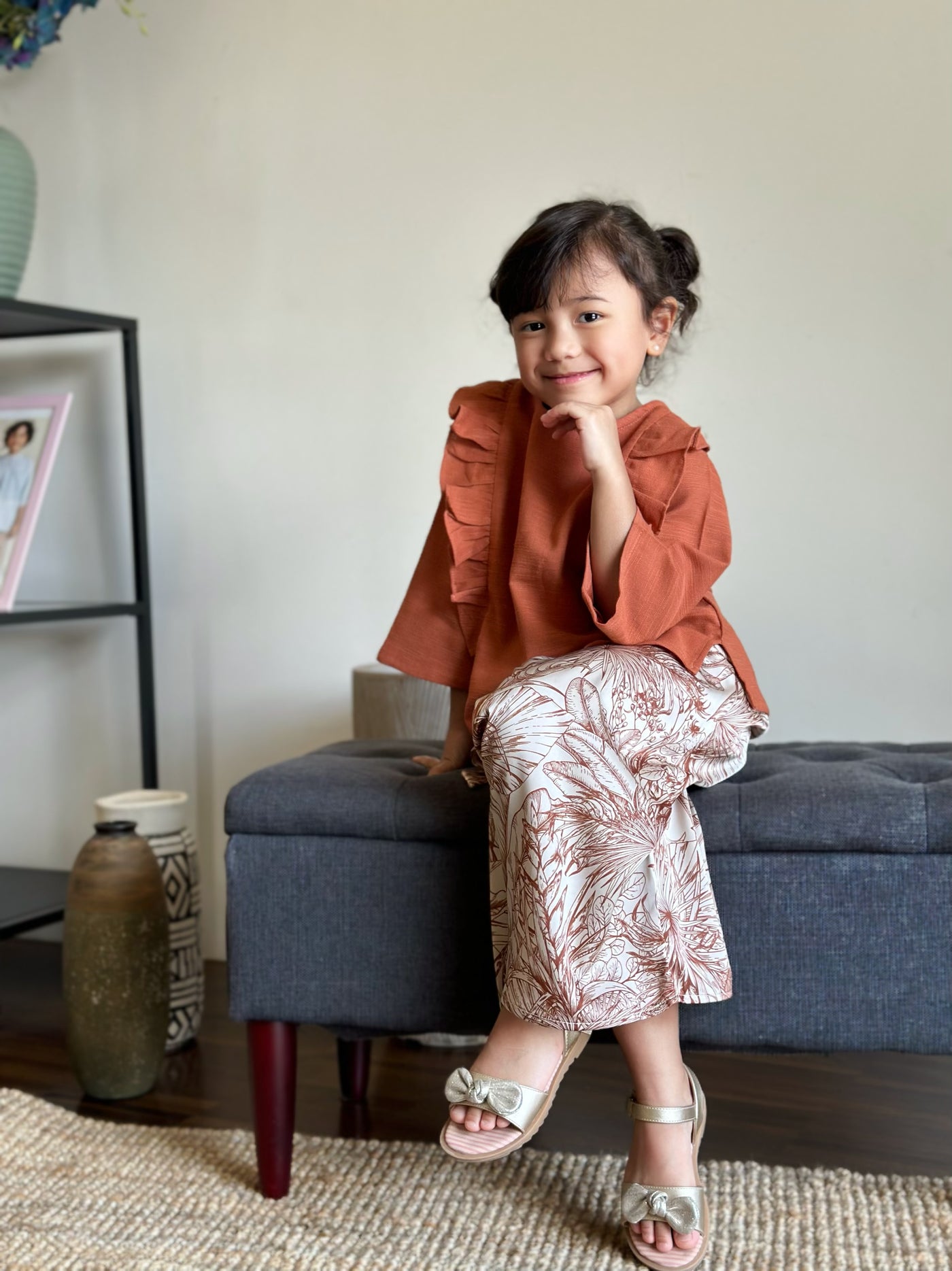 RIANG Frill Blouse & Skirt Set in Cinnamon Lush