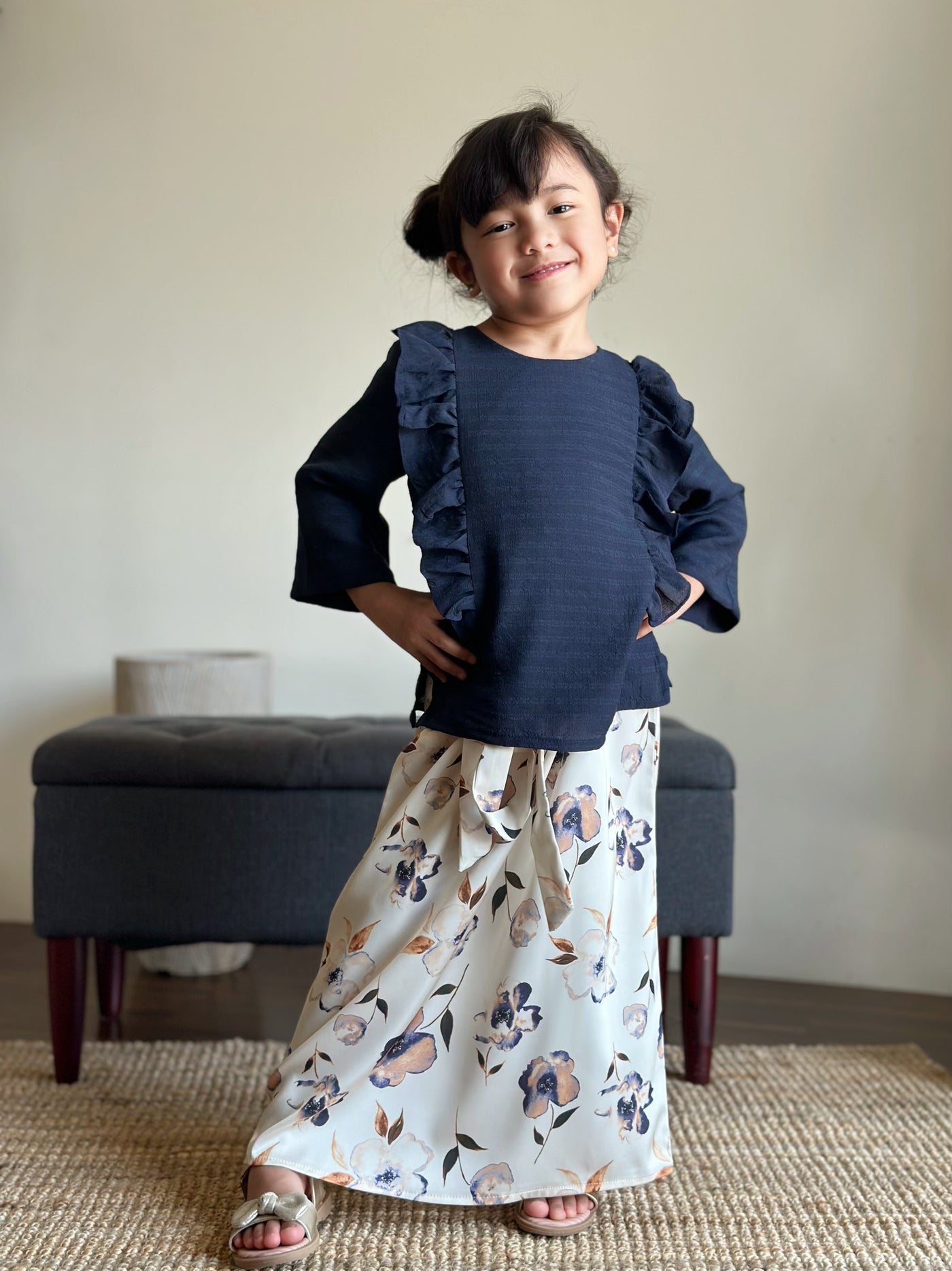 RIANG Frill Blouse & Skirt Set in Midnight Bloom