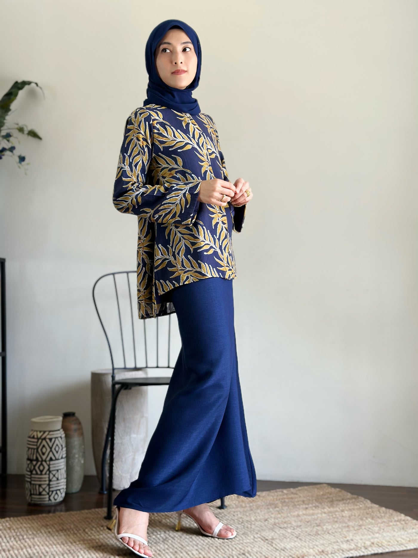 NIRMALA Modern Kurung Set in Midnight Foliage