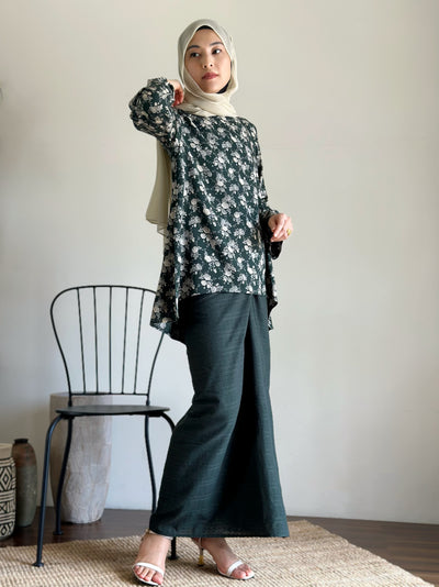 CENDANA Short Kurung Set in Emerald Bloom