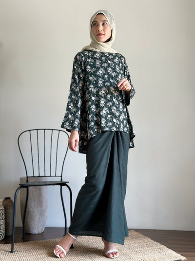CENDANA Short Kurung Set in Emerald Bloom