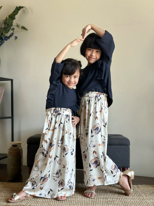 RIANG Frill Blouse & Skirt Set in Midnight Bloom