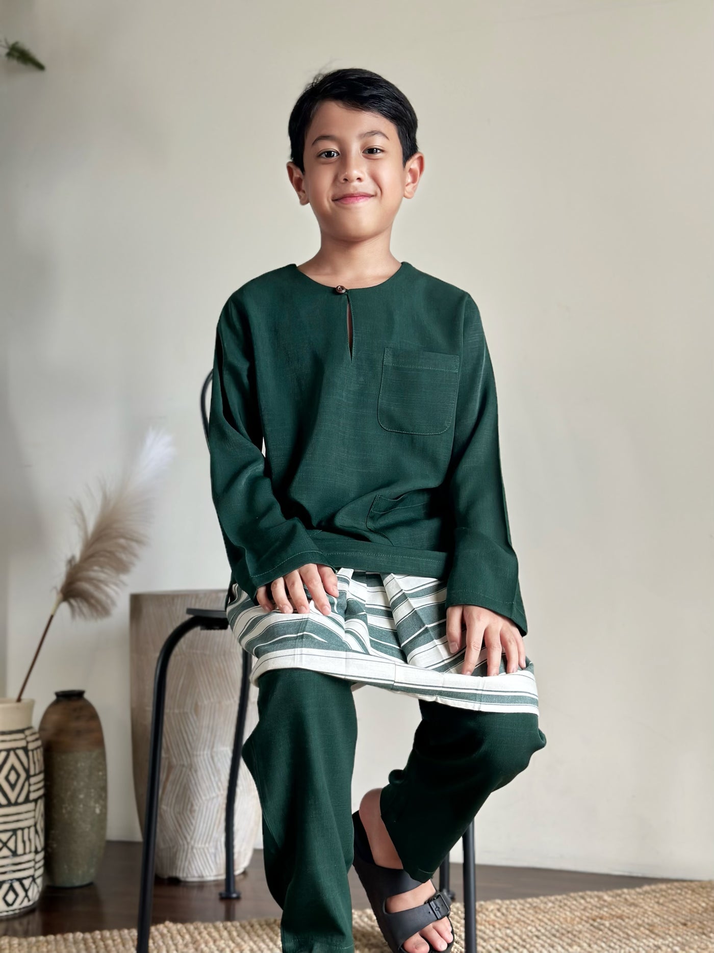 AYUB Instant Pelikat Style Samping in Green Stripes