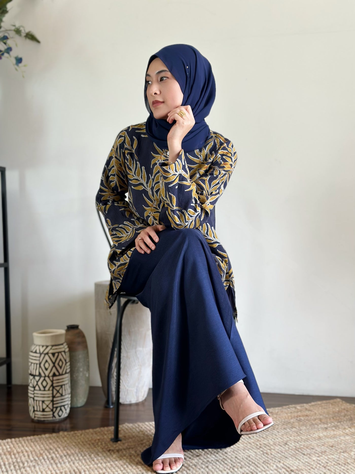 NIRMALA Modern Kurung Set in Midnight Foliage