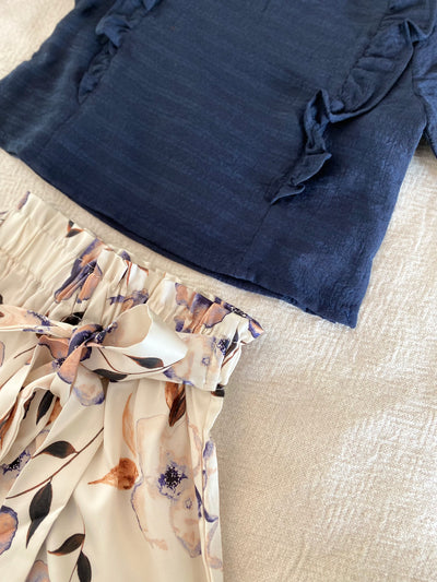 RIANG Frill Blouse & Skirt Set in Midnight Bloom