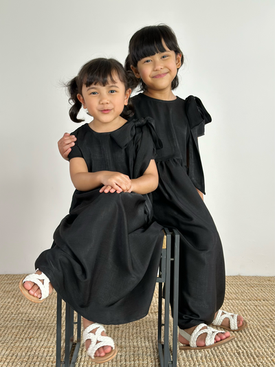 DAISY Shoulder Bow Dress in Jet Black