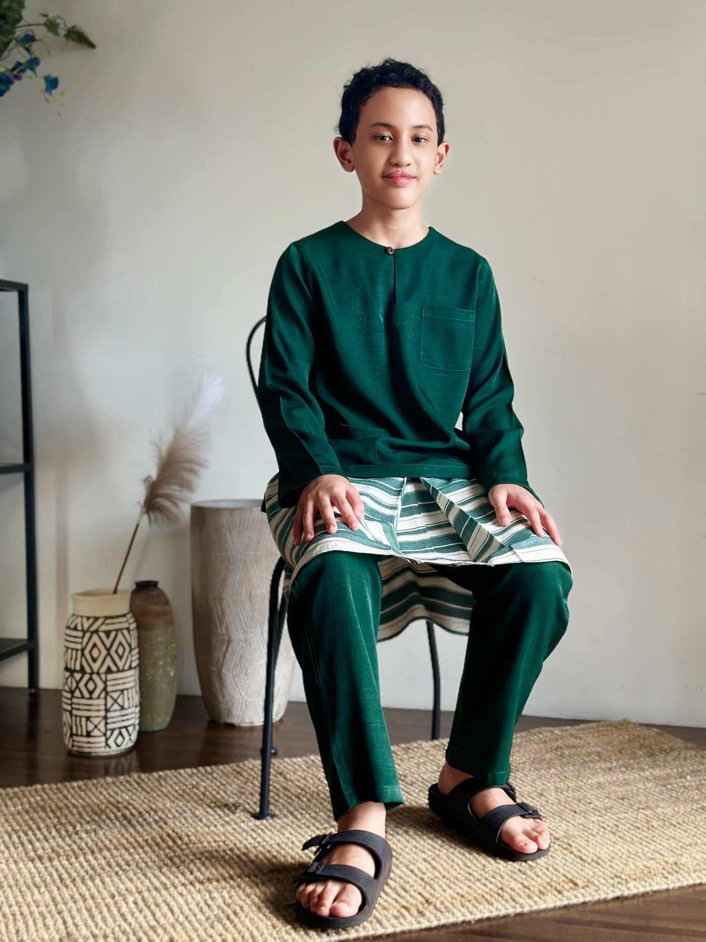 AYUB Instant Pelikat Style Samping in Green Stripes