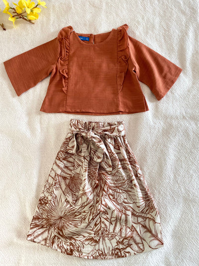 RIANG Frill Blouse & Skirt Set in Cinnamon Lush