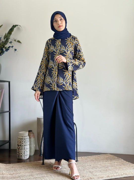 NIRMALA Modern Kurung Set in Midnight Foliage