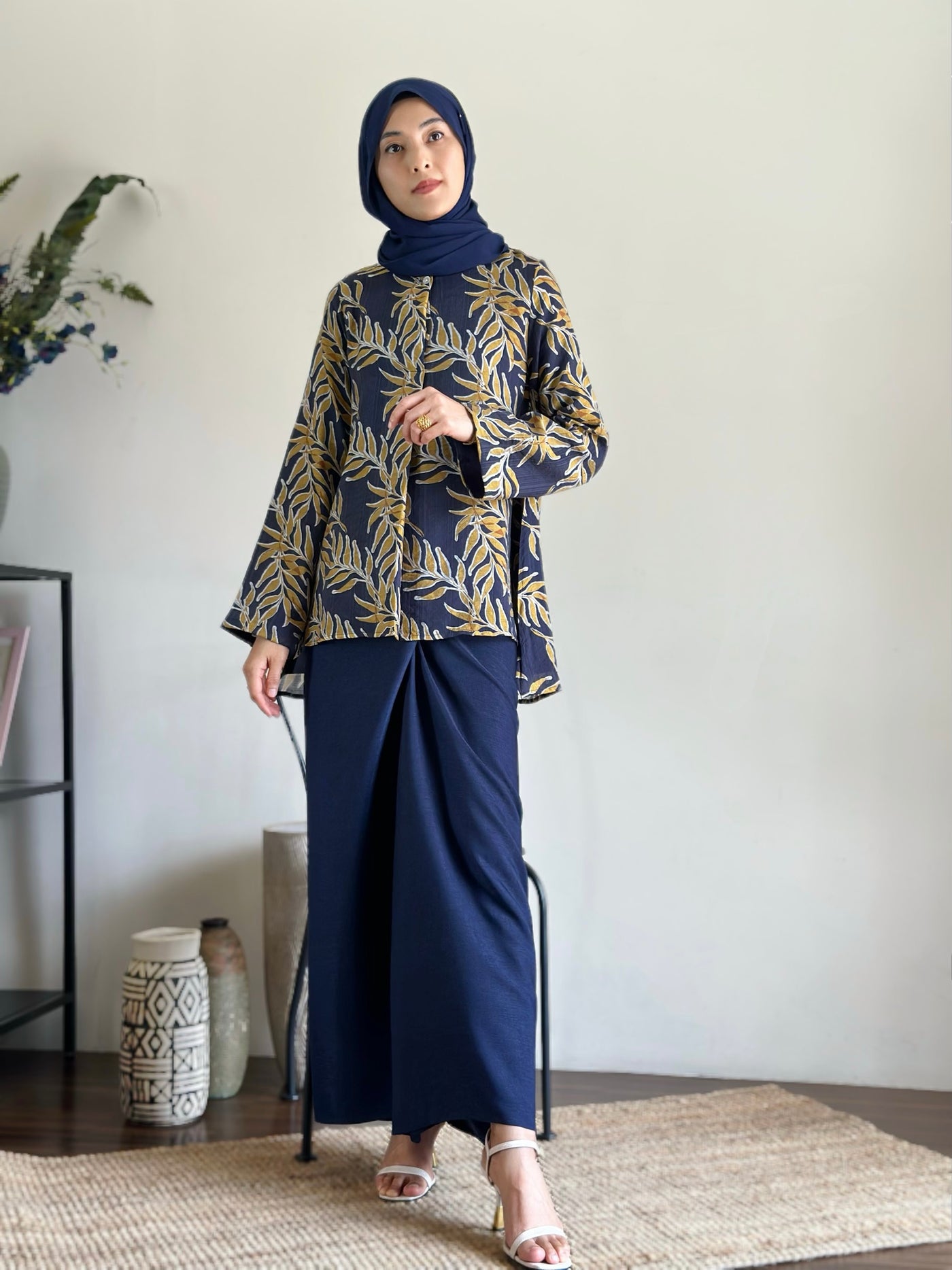 NIRMALA Modern Kurung Set in Midnight Foliage