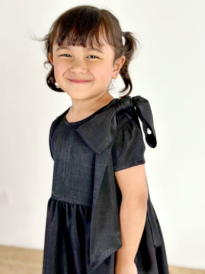 DAISY Shoulder Bow Dress in Jet Black