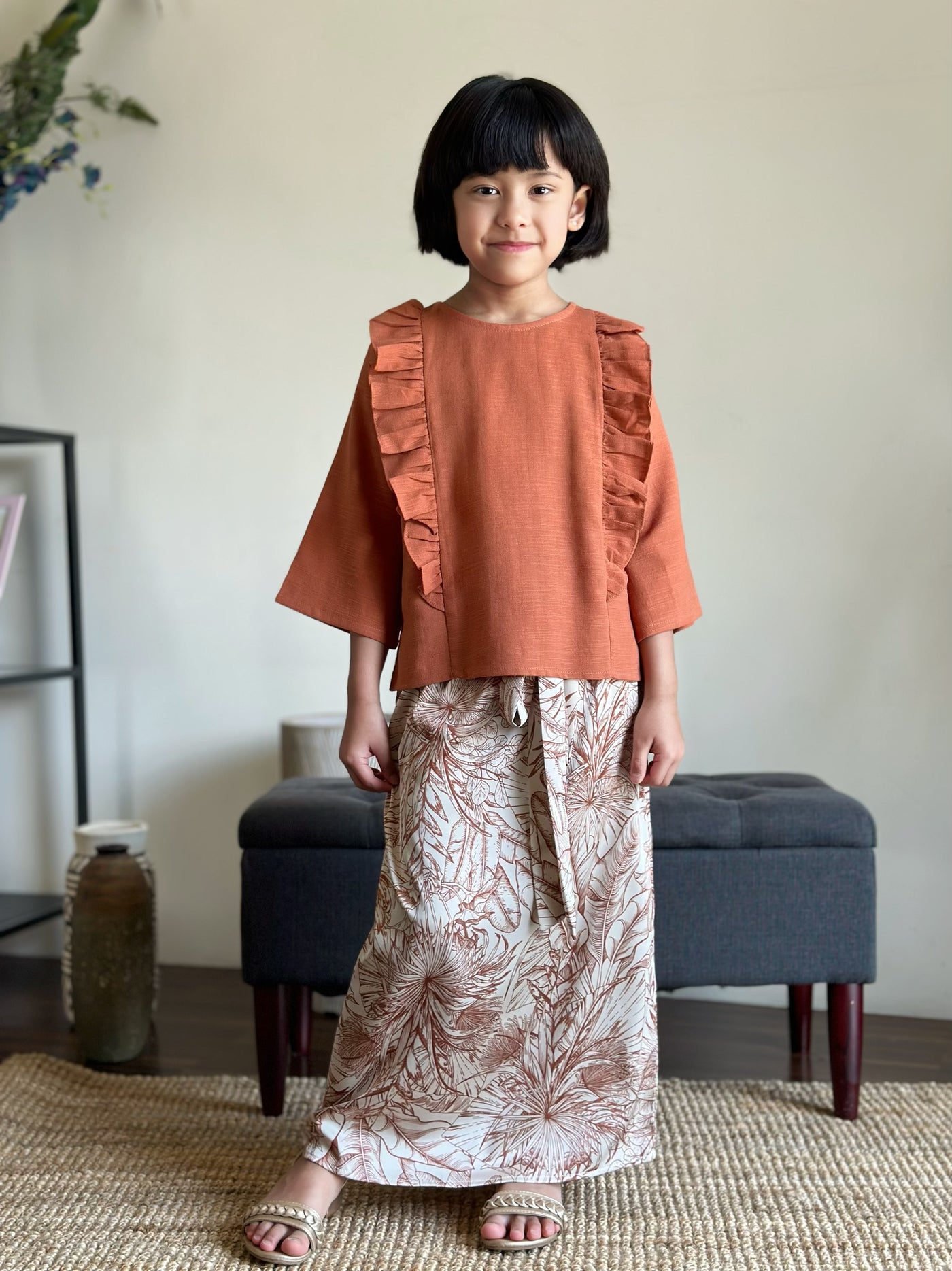 RIANG Frill Blouse & Skirt Set in Cinnamon Lush