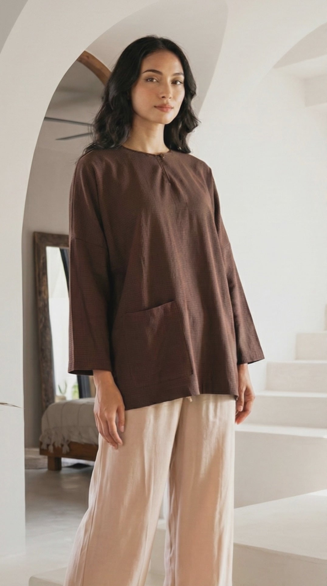 MAIMUNAH Kedah Top in Chocolate Gingham