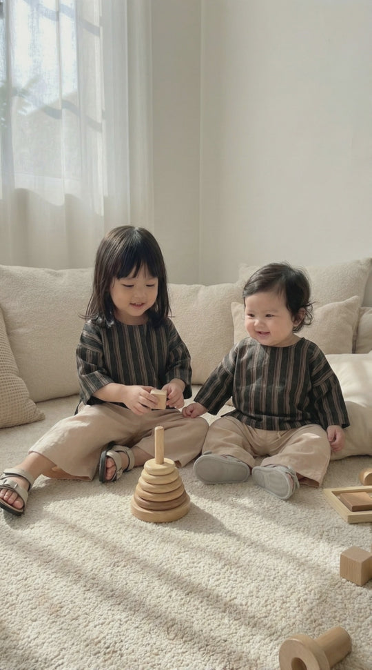 KENANGA Blouse & Pants Set in Espresso Stripes