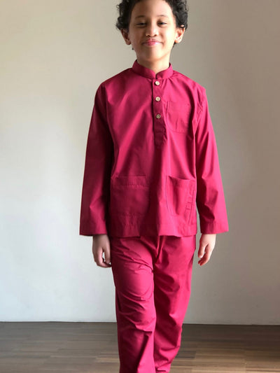 ANDIKA Baju Melayu Cekak Musang Set in Ruby