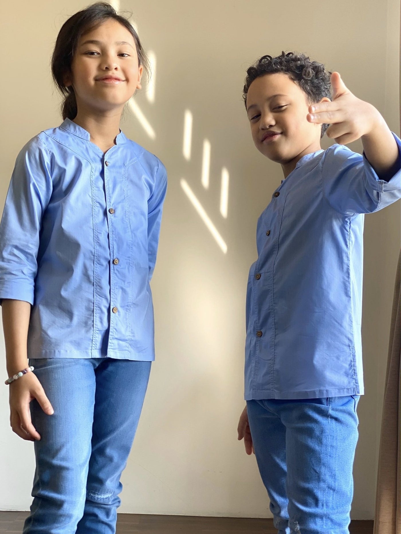YUSUF Unisex Nehru-Collar Shirt in Carolina Blue